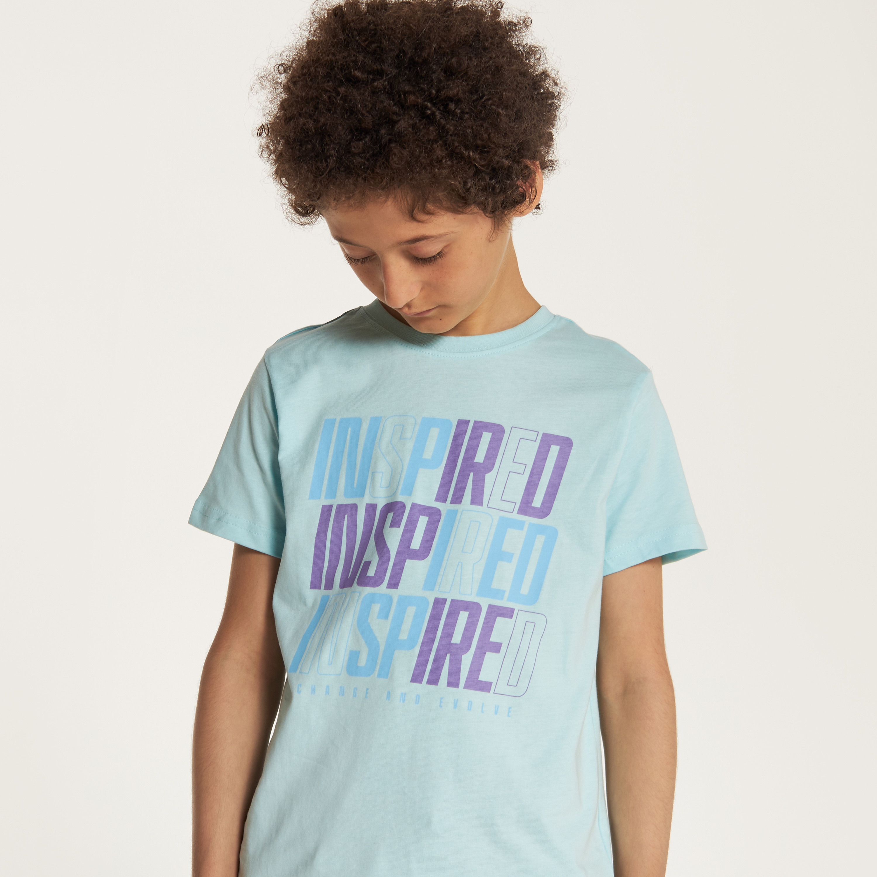 Juniors Typographic Print T-shirt with Crew Neck and Short Sleeves-boys-clothing-tshirtsandpolos-image-4
