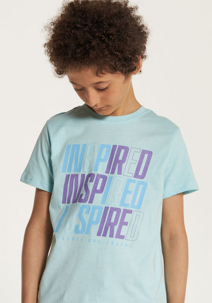Juniors Typographic Print T-shirt with Crew Neck and Short Sleeves-T Shirts-image-3