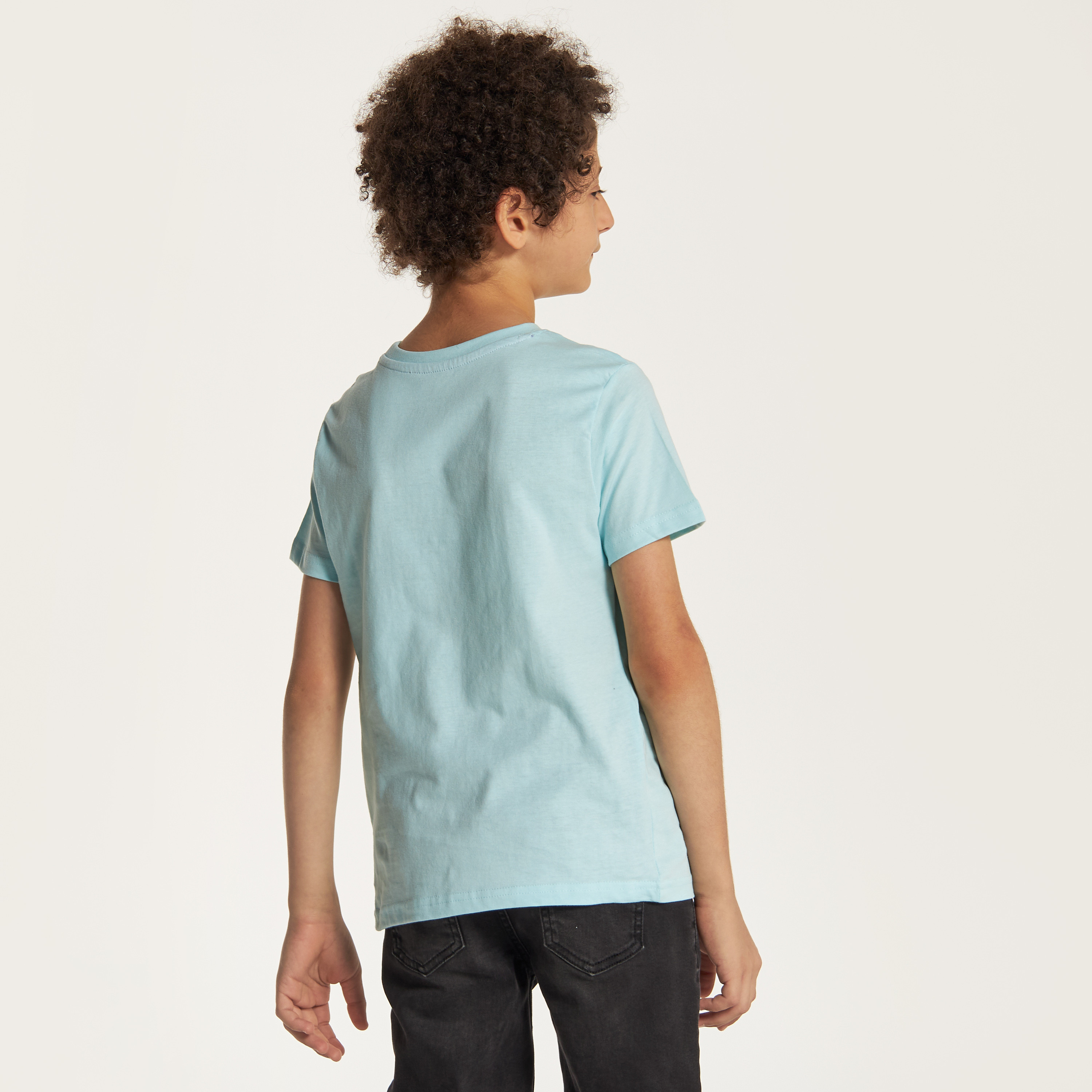 Juniors Typographic Print T-shirt with Crew Neck and Short Sleeves-boys-clothing-tshirtsandpolos-image-5
