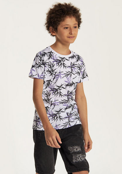 Juniors Tropical Print T-shirt with Crew Neck and Short Sleeves-T Shirts-image-2