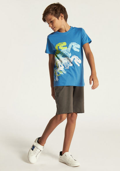 Juniors Dinosaur Print T-shirt with Crew Neck and Short Sleeves-T Shirts-image-0