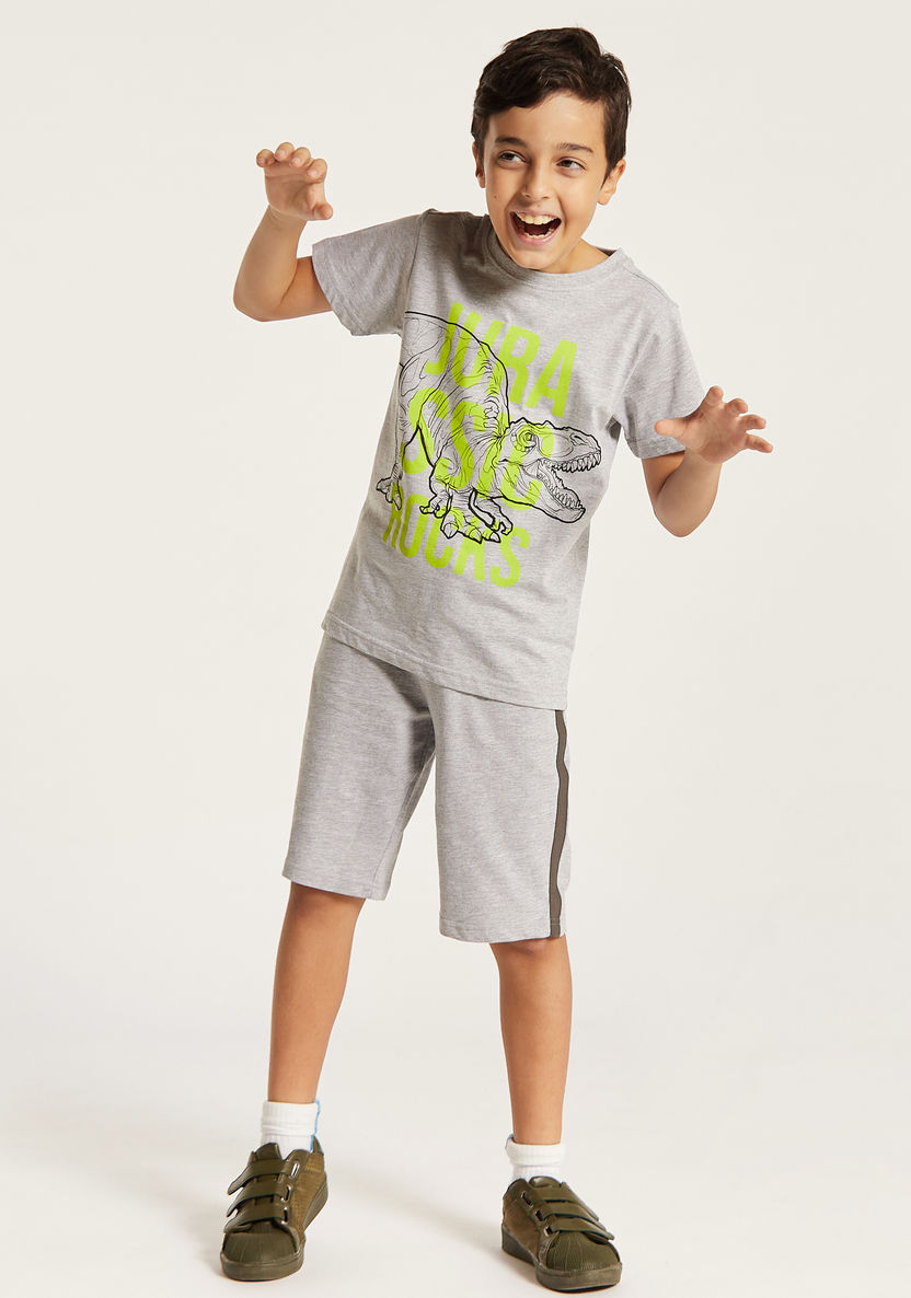 Juniors Dinosaur Print T-shirt with Crew Neck and Short Sleeves-T Shirts-image-0