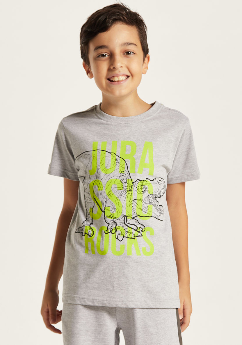 Juniors Dinosaur Print T-shirt with Crew Neck and Short Sleeves-T Shirts-image-1