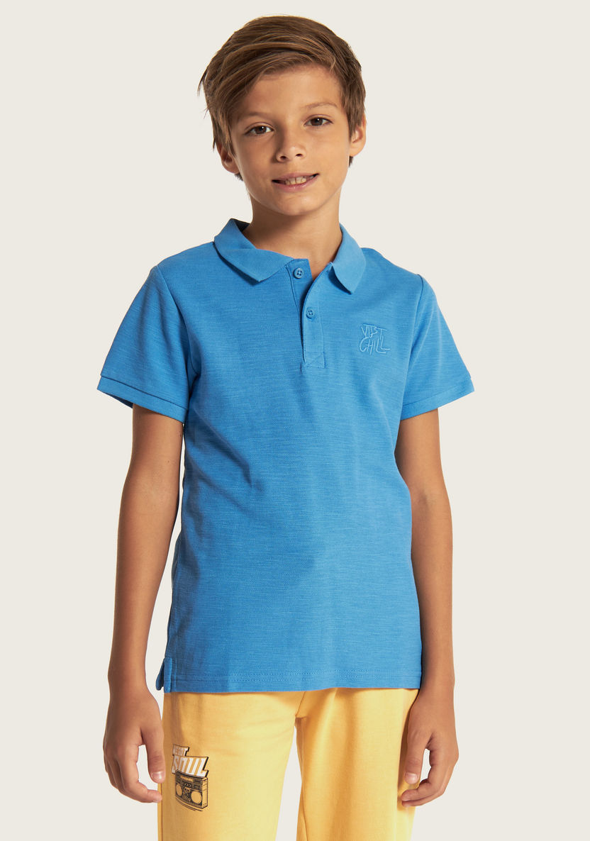 Juniors Embroidered Polo T-shirt with Short Sleeves and Button Closure-T Shirts-image-1