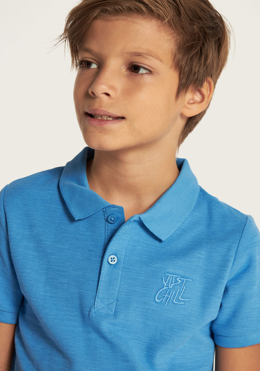 Juniors Embroidered Polo T-shirt with Short Sleeves and Button Closure-T Shirts-image-2