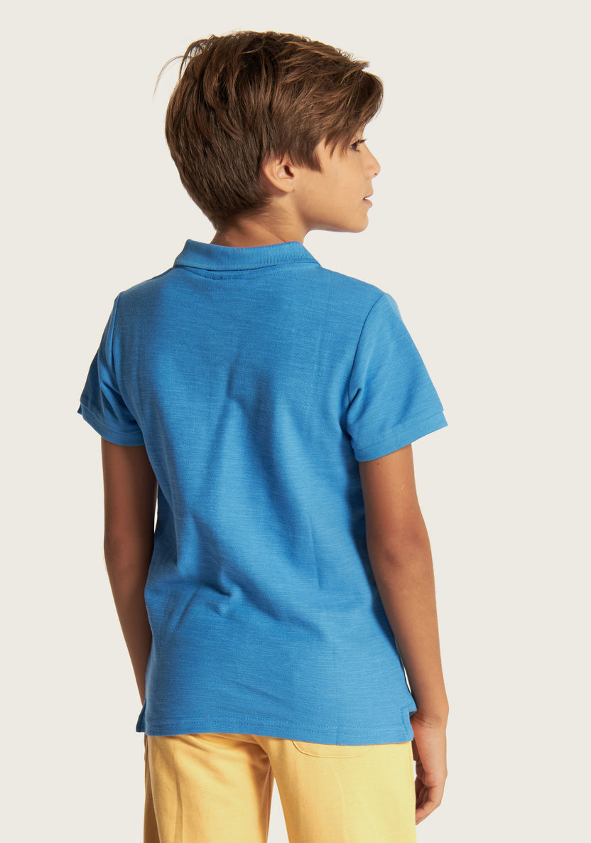 Juniors Embroidered Polo T-shirt with Short Sleeves and Button Closure-T Shirts-image-3