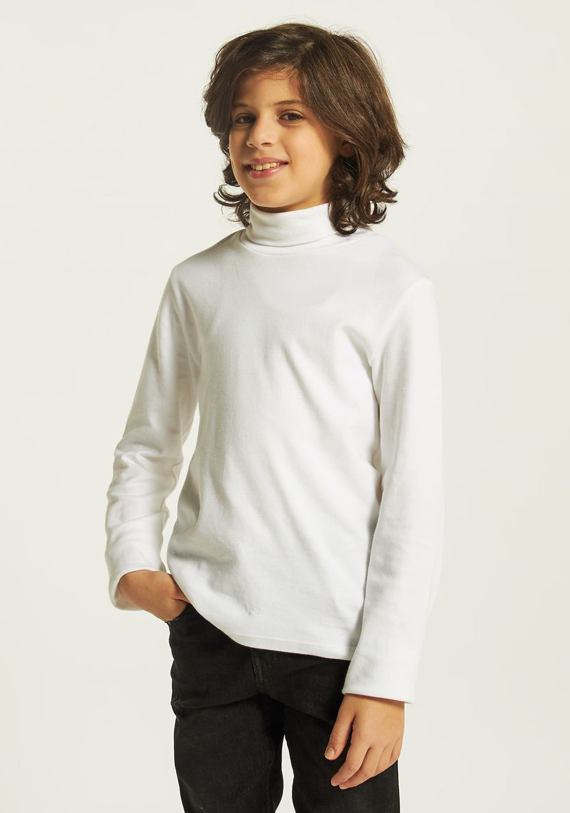 Juniors Solid Turtleneck T-shirt with Long Sleeves-T Shirts-image-1