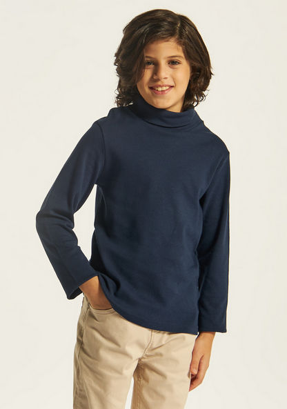Juniors Solid T-shirt with Turtle Neck and Long Sleeves