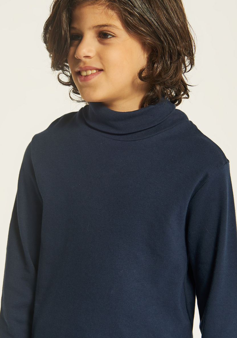 Juniors Solid T-shirt with Turtle Neck and Long Sleeves-T Shirts-image-2