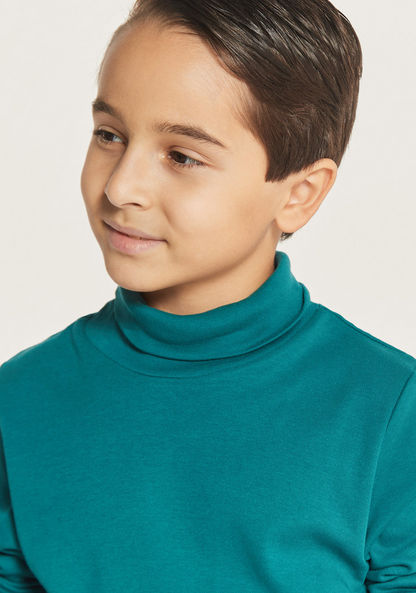 Juniors Solid Turtle Neck T-shirt with Long Sleeves-T Shirts-image-2