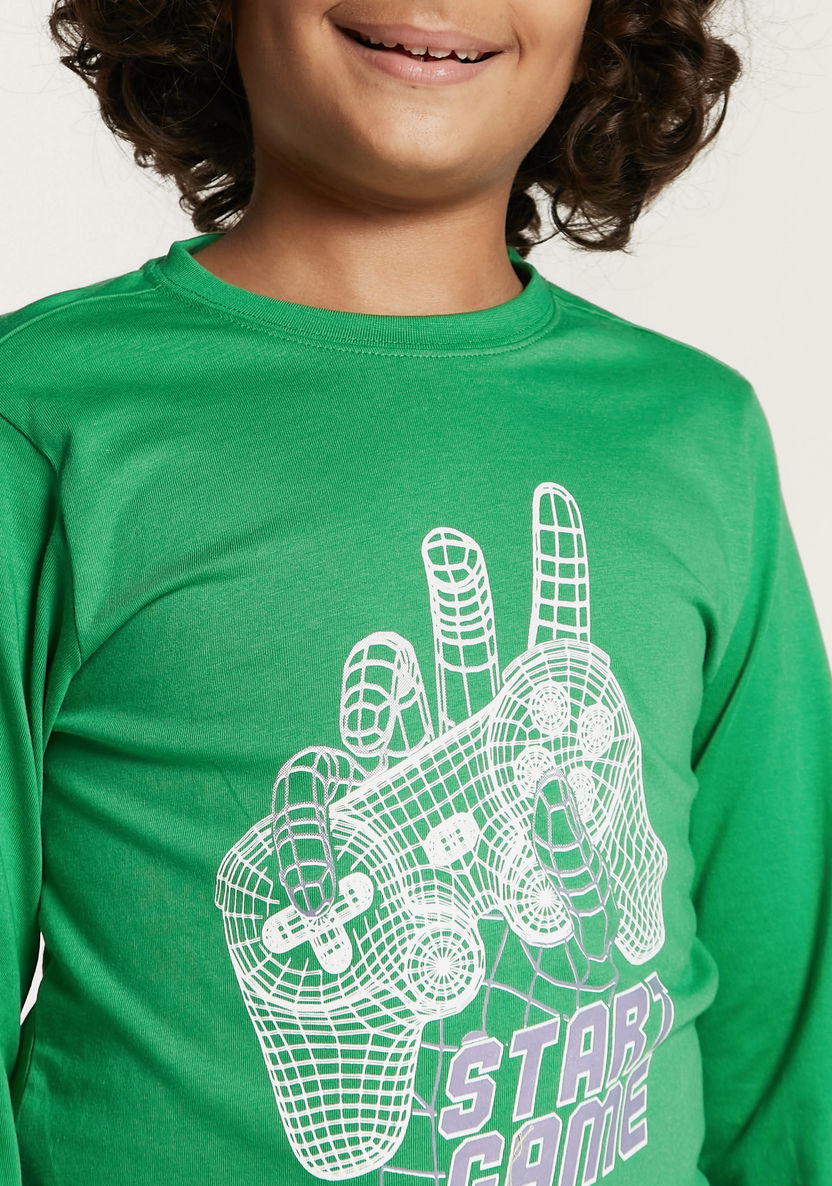 Juniors Graphic Print T-shirt with Long Sleeves and Crew Neck-T Shirts-image-2