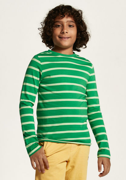 Juniors Striped Crew Neck T-shirt with Long Sleeves-T Shirts-image-0