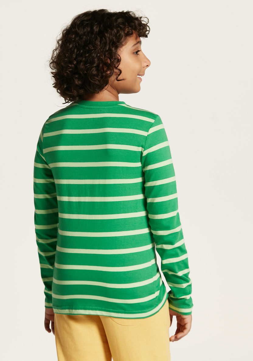 Juniors Striped Crew Neck T-shirt with Long Sleeves-T Shirts-image-3