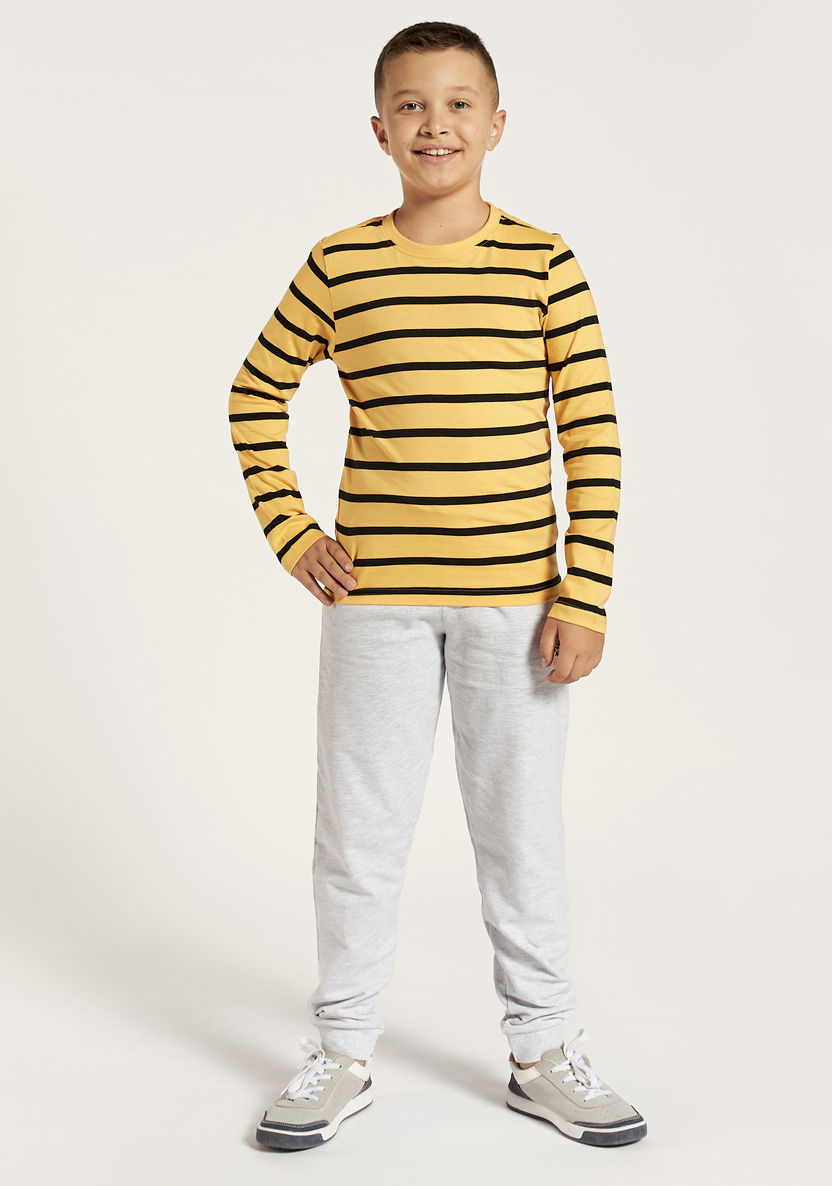 Juniors Striped Crew Neck T-shirt with Long Sleeves-T Shirts-image-0