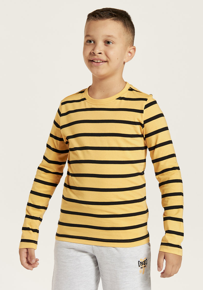 Juniors Striped Crew Neck T-shirt with Long Sleeves-T Shirts-image-1