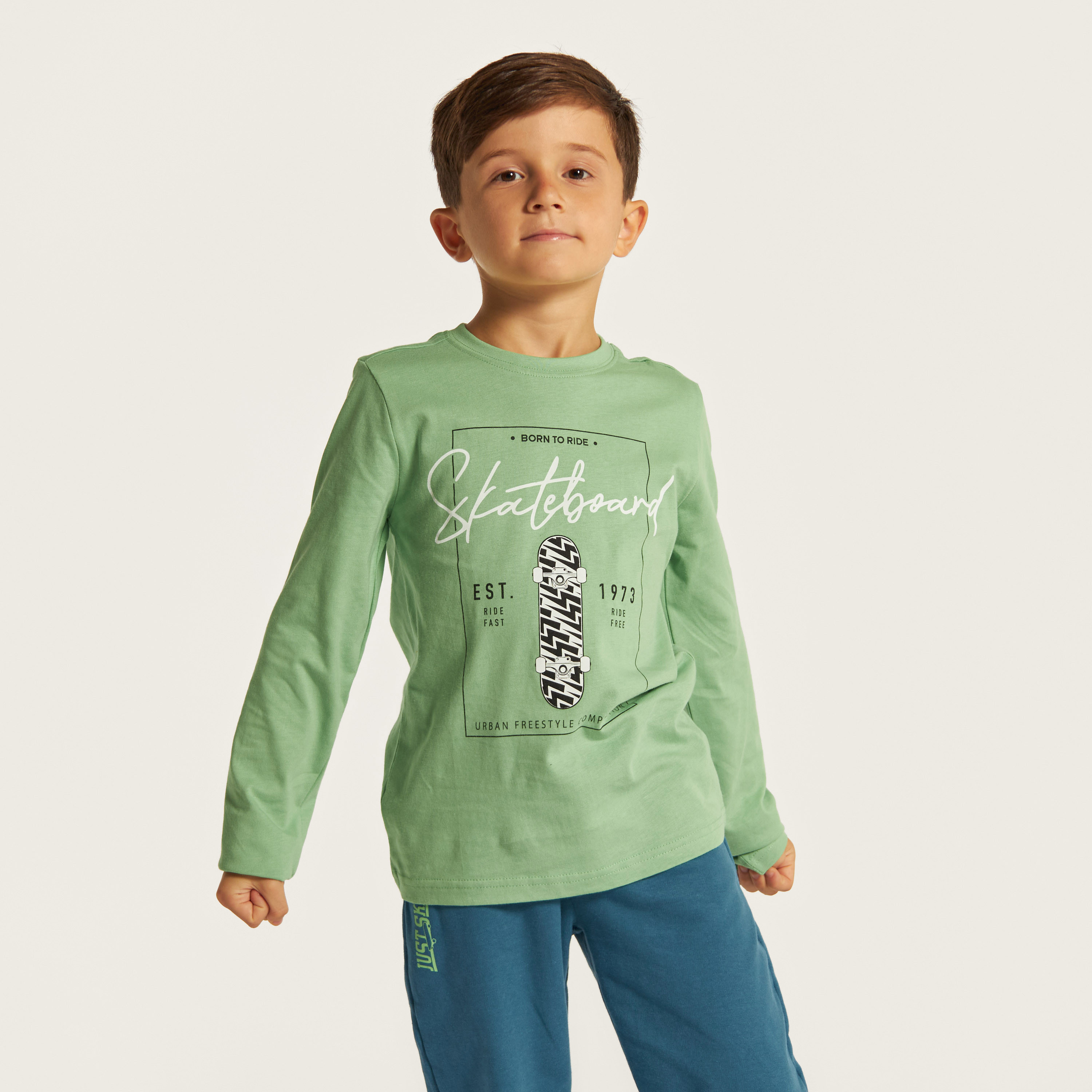 Juniors Skateboard Graphic Print T-shirt with Long Sleeves and Crew Neck-boys-clothing-tshirtsandpolos-image-2