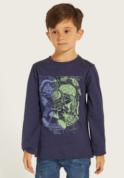 Juniors Graphic Print T-shirt with Long Sleeves and Crew Neck-T Shirts-image-0