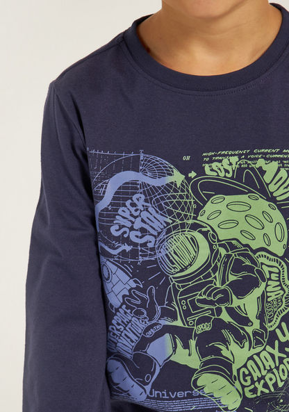 Juniors Graphic Print T-shirt with Long Sleeves and Crew Neck-T Shirts-image-2