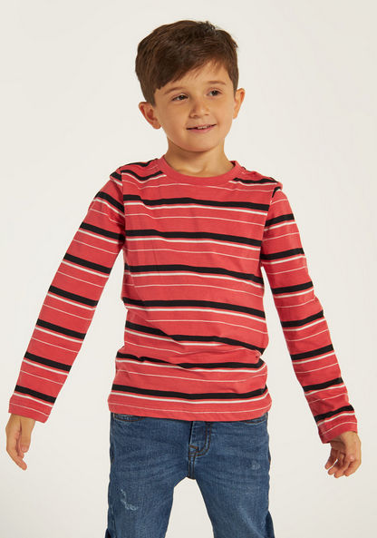 Juniors Striped T-shirt with Long Sleeves and Crew Neck-T Shirts-image-0