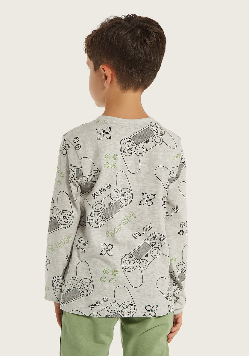 Juniors All-Over Graphic Print T-Shirt with Long Sleeves and Crew Neck-T Shirts-image-3