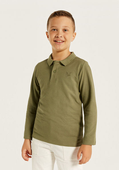 Juniors Solid Polo T-shirt with Long Sleeves-T Shirts-image-1