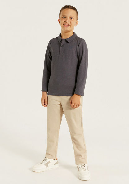 Juniors Solid Polo T-shirt with Long Sleeves-T Shirts-image-0