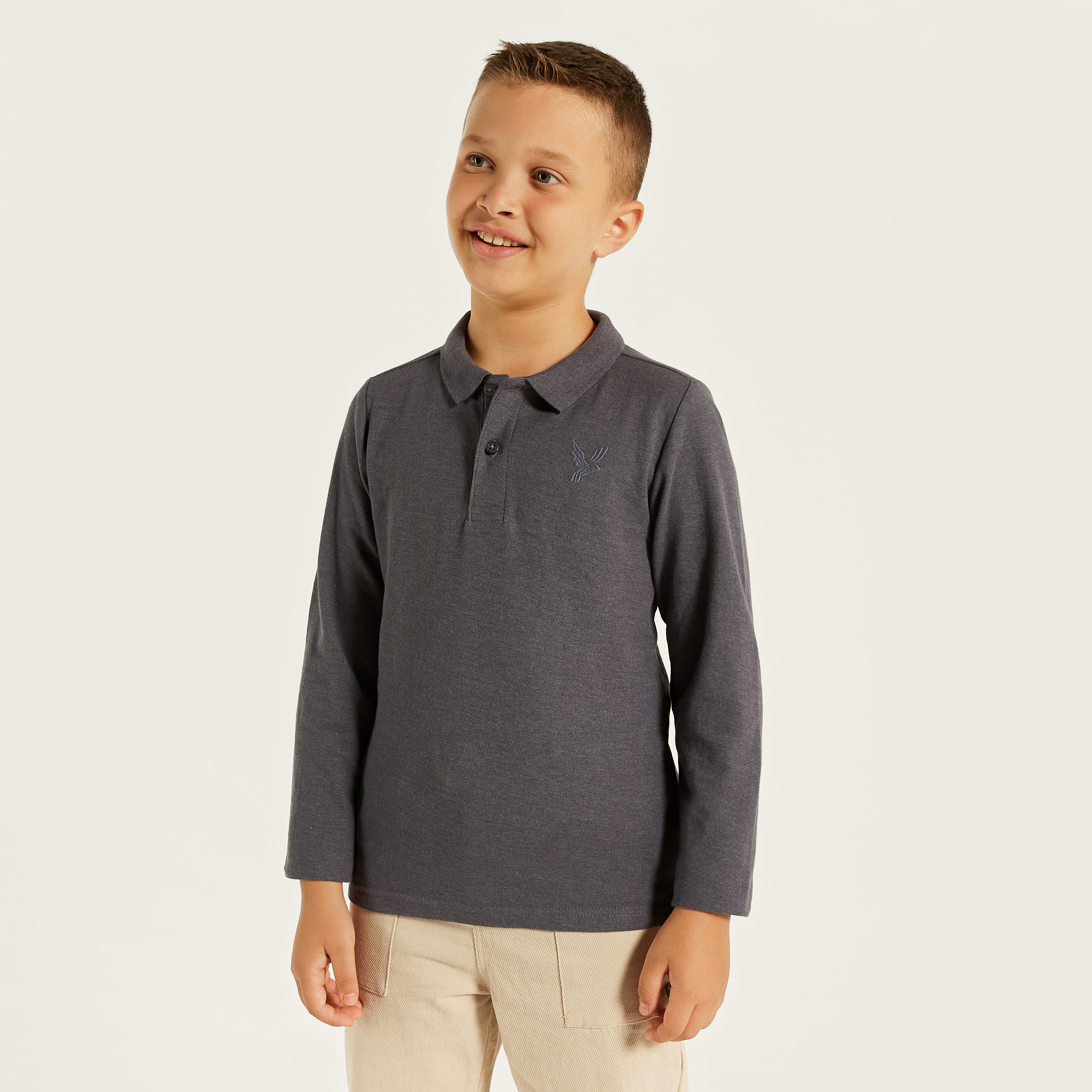 Buy Juniors Solid Polo T shirt with Long Sleeves Online for Boys Centrepoint Bahrain