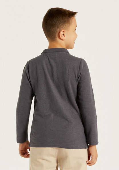 Juniors Solid Polo T-shirt with Long Sleeves-T Shirts-image-3