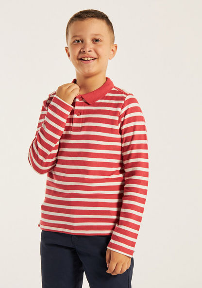 Juniors Striped Polo T-shirt with Long Sleeves-T Shirts-image-0