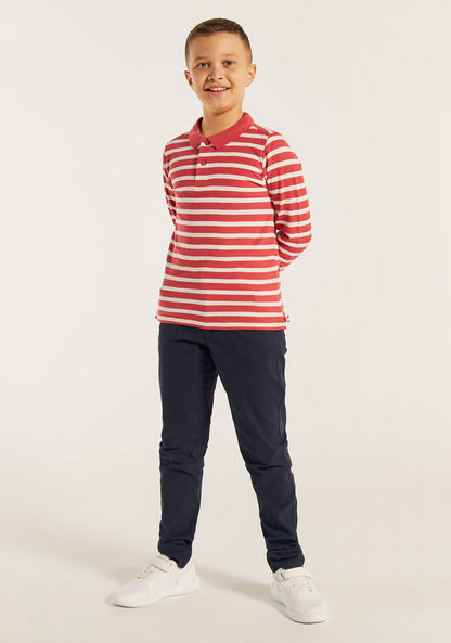 Juniors Striped Polo T-shirt with Long Sleeves-T Shirts-image-1