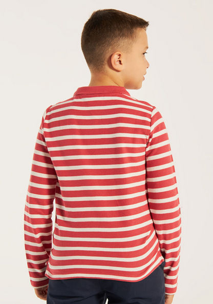 Juniors Striped Polo T-shirt with Long Sleeves-T Shirts-image-3