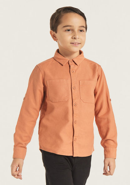 Juniors Solid Shirt with Spread Collar and Long Sleeves-Shirts-image-1