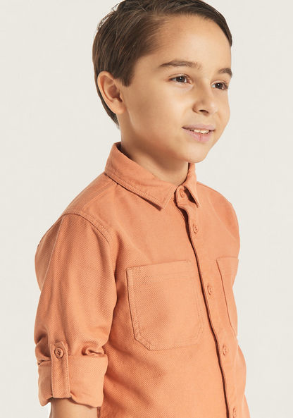 Juniors Solid Shirt with Spread Collar and Long Sleeves-Shirts-image-2