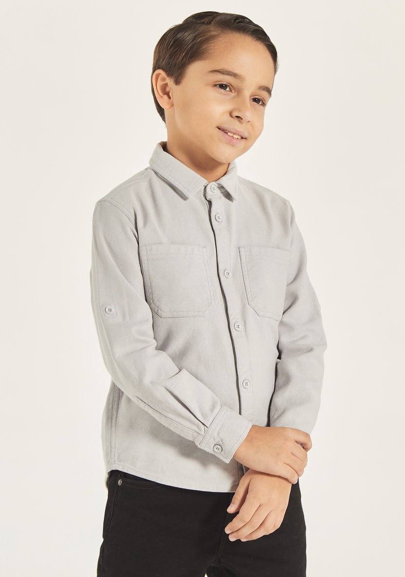 Juniors Solid Collar Shirt with Long Sleeves and Pocket Detail-Shirts-image-1