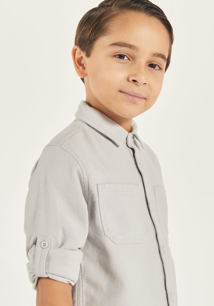 Juniors Solid Collar Shirt with Long Sleeves and Pocket Detail-Shirts-image-2