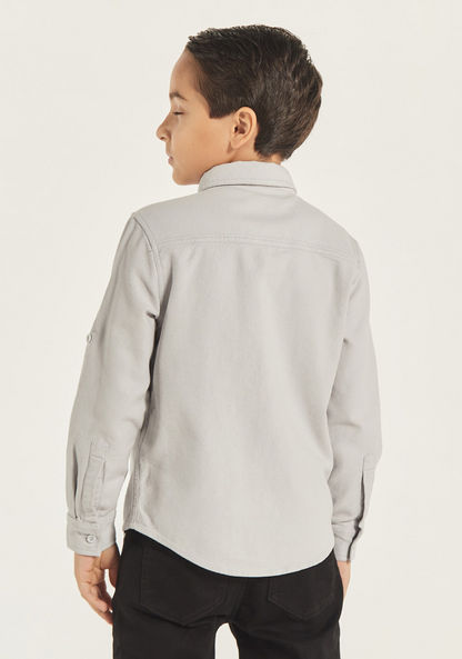 Juniors Solid Collar Shirt with Long Sleeves and Pocket Detail