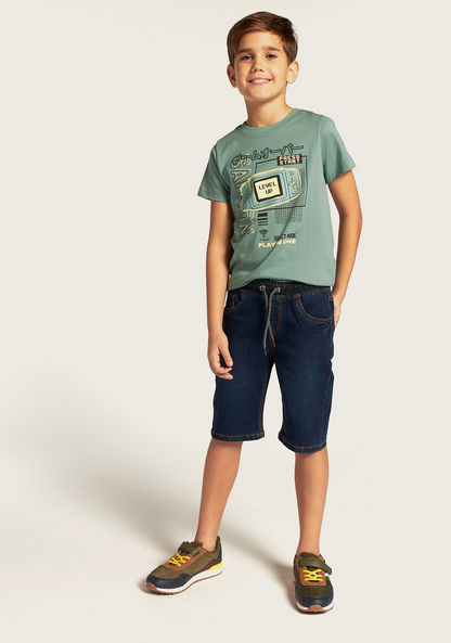 Juniors Denim Shorts with Pocket Detail and Drawstring Closure-Shorts-image-0
