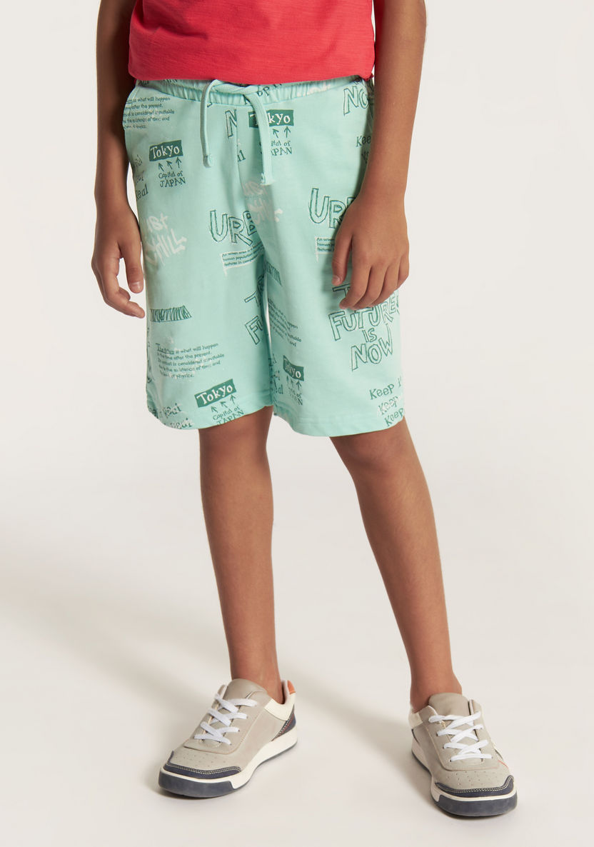 Juniors All Over Print Mid-Rise Shorts with Drawstring Closure and Pockets-Shorts-image-0
