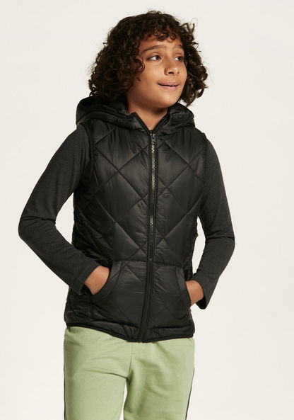 Juniors Quilted Gilet with Hood and Kangaroo Pockets
