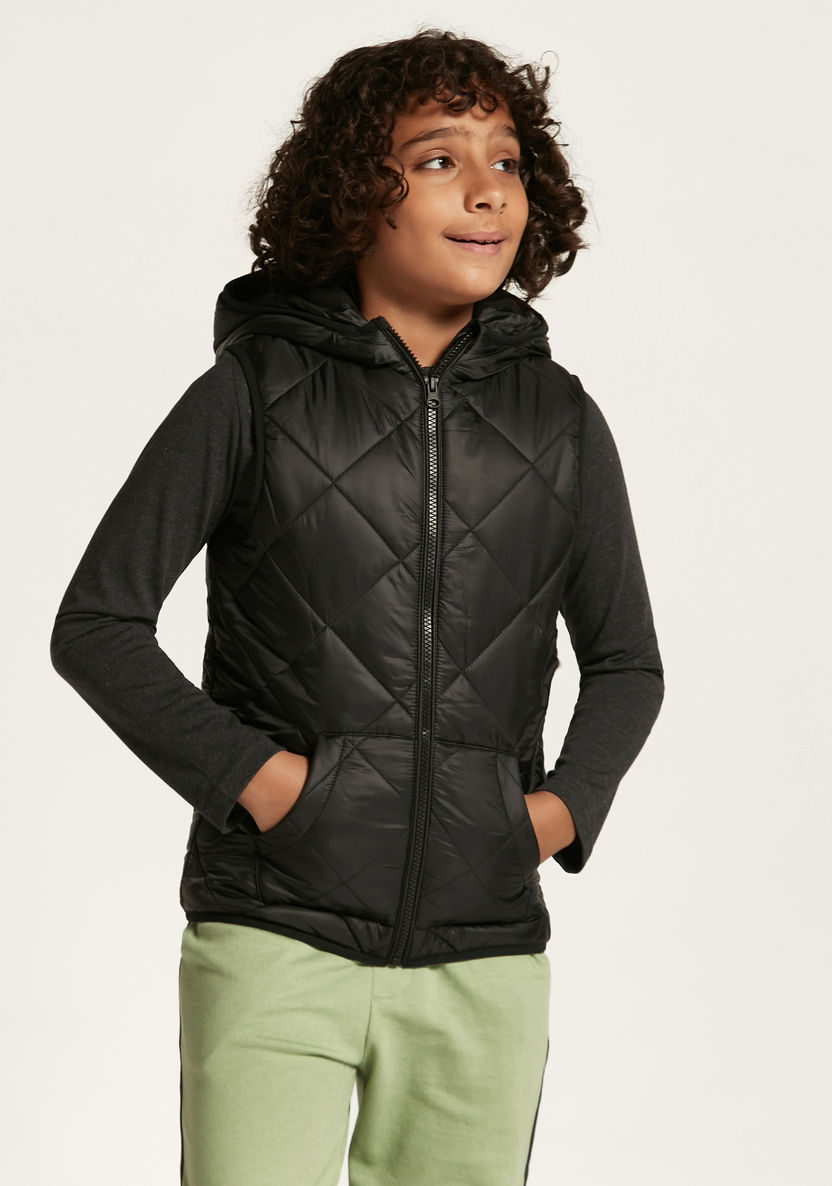 Juniors Quilted Gilet with Hood and Kangaroo Pockets-Coats and Jackets-image-0