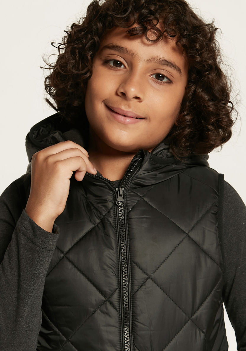 Juniors Quilted Gilet with Hood and Kangaroo Pockets-Coats and Jackets-image-2