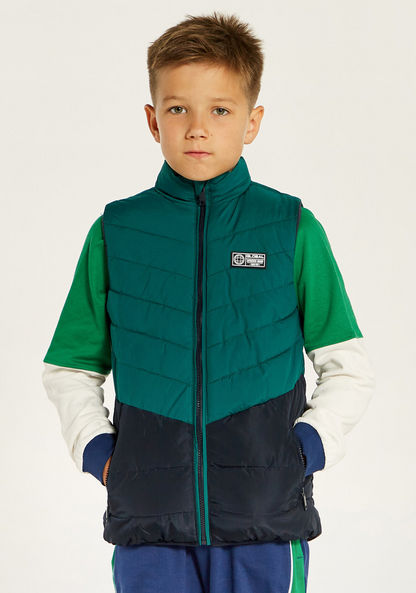 Juniors Colourblock Gilet with Stand Neck and Pockets