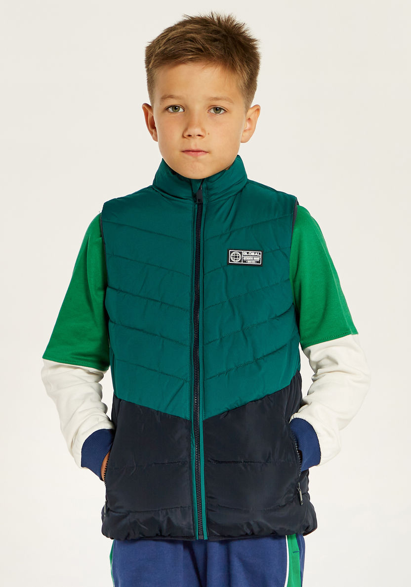 Juniors Colourblock Gilet with Stand Neck and Pockets-Coats and Jackets-image-1
