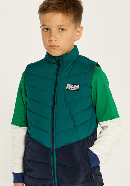 Juniors Colourblock Gilet with Stand Neck and Pockets