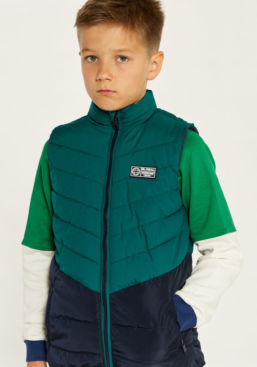 Juniors Colourblock Gilet with Stand Neck and Pockets-Coats and Jackets-image-2