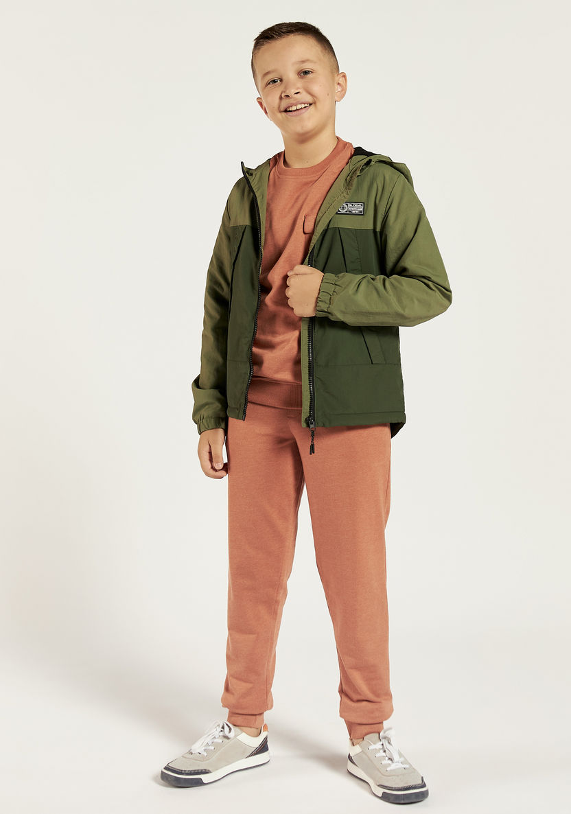 Juniors Colourblock Zip Through Jacket with Hood and Long Sleeves-Coats and Jackets-image-0