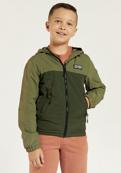 Juniors Colourblock Zip Through Jacket with Hood and Long Sleeves-Coats and Jackets-image-1