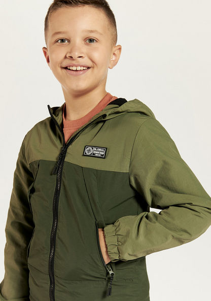 Juniors Colourblock Zip Through Jacket with Hood and Long Sleeves-Coats and Jackets-image-2