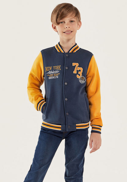 Juniors Varsity Jacket with Button Closure and Long Sleeves-Coats and Jackets-image-0