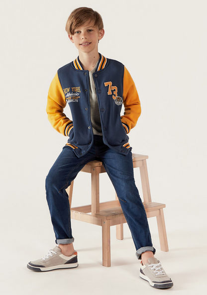 Juniors Varsity Jacket with Button Closure and Long Sleeves-Coats and Jackets-image-1